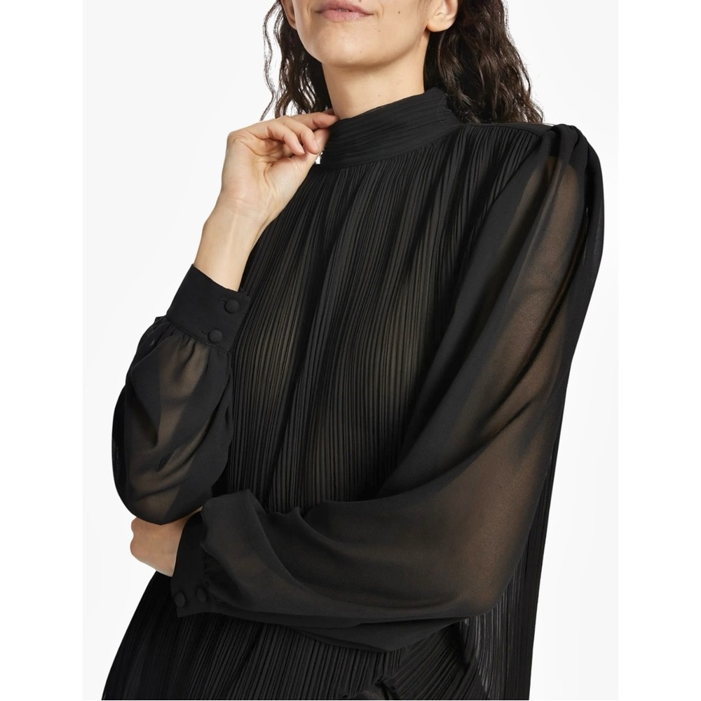 NWT FRAME Strong Shoulder Black Padded Shoulder Oversized Sheer Pleated Blouse